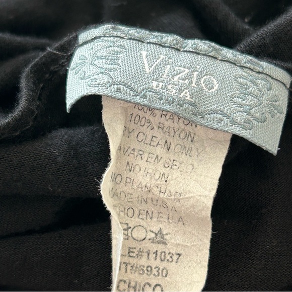 Y2K Vizio Black Cowl Neck Split Rhinestone Flare Sleeve Top Size S Going Out VTG - Picture 8 of 8